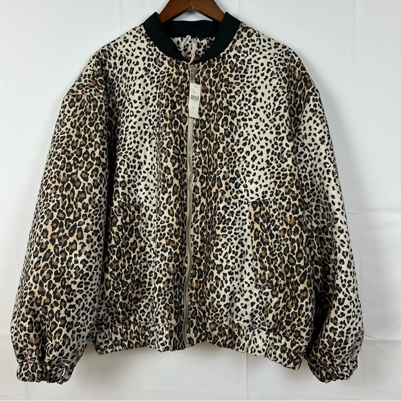 NWT Anthropologie Leopard Print Full Zip  Bomber Jacket SZ  XL - Picture 14 of 15